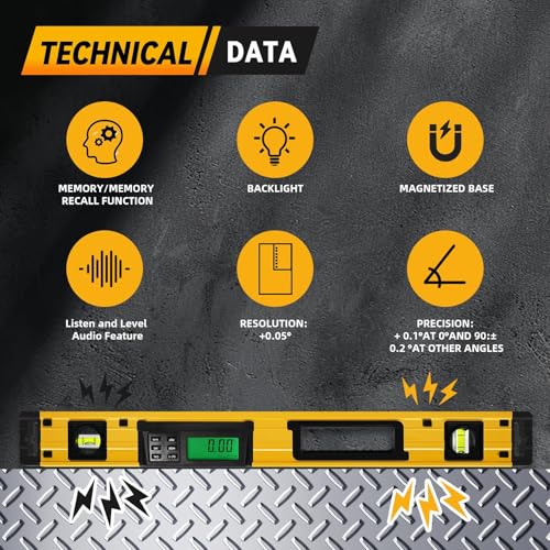 24 Inch Digital Level with Magnetic Base - Bghdas, LCD Inclinometer & Pro Torpedo Level, 0–90° Precision