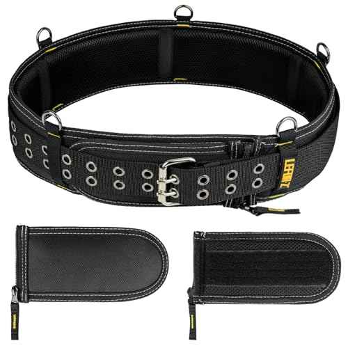 Padded Tool Belt,4-Inch Heavy Duty Tool Belts for Men with 5 Suspenders Ring,Work Belts for Electrician,Carpenter,Construction,Utility Belt,Adjustable Waist 34''-47''(Pouch not Included)