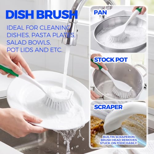 Holikme 6 Pack Dish Brush Set with Handle - Green Kitchen & Household Cleaning Tools