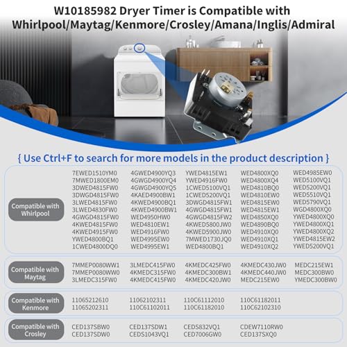 W10185982 Dryer Timer Replacement for Maytag Kenmore Whirlpool WED4815EW1 WGD4800XQ0 WED4950HW0