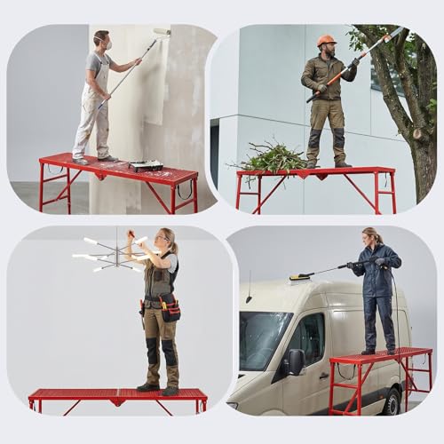 Glyphlightek 71in Foldable Heavy-Duty Scaffolding Platform 880LBS Load, 6-Gear Height Adjustment