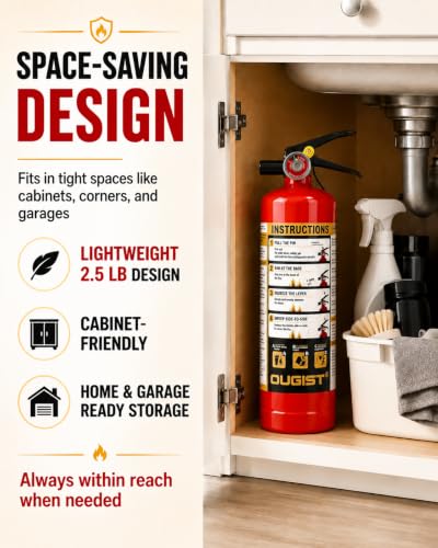 Ougist 2.5 lb ABC Dry Chemical Fire Extinguisher - Model 1, Home & Car Safety
