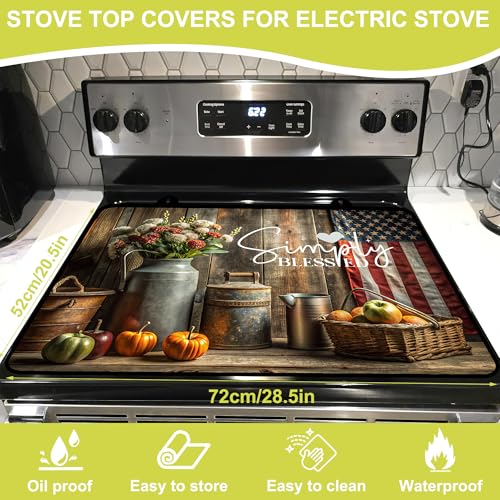 Stove Top Covers for Electric Stove 28x20 in | YKNBYAH Simply Blessed Rustic Items
