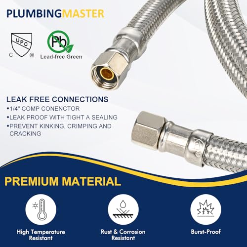 5ft Ice Maker Water Line Kit - Stainless Steel Braided, 3/8" fittings, 1pc