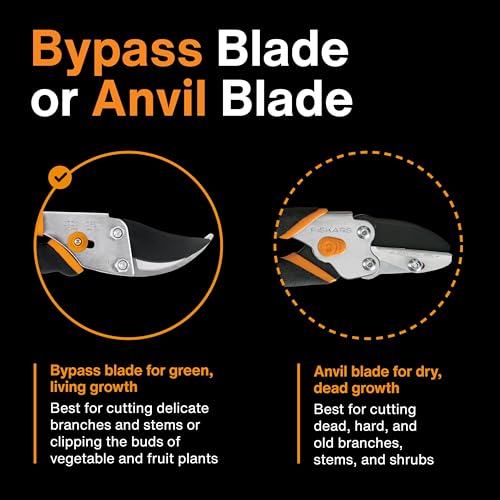 Fiskars Bypass Pruning Shears - Garden Clippers for Live Plant Cutting, 5/8" Capacity