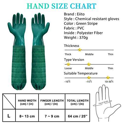 Eiito Extra-long 26" Rubber Pond Gloves, Chemical Resistant Gloves PVC Reusable,Heavy Duty Waterproof Cleaning Gloves with Cotton Liner,Anti-skid, Acid-alkali and Oil