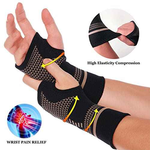 Copper Wrist Compression Sleeve, Elastic Wrist Support Sleeve Wrist Brace for Tendonitis, Arthritis, Sprains Pain Relief, Breathable Carpal Tunnel Hand Brace for Sport, Fitness, Workout, Typing