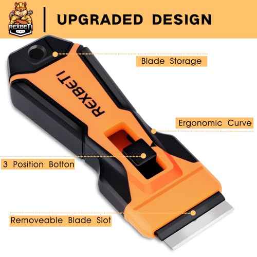 REXBETI Razor Blade Scraper Tool, 1 Pack Razor Scraper with Extra 157Pcs Razor Blades -7Pcs Metal and 150Pcs Plastic Blades, Cleaning Scraper Tool, Cooktop, Paint, Glass Scraper