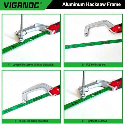 Hacksaw, Aluminum Frame Compact Hand Operating Hand Saw with 12 Inch Flexible Bi-Metal Blade, Mini Hack Saw for Metal and Woodworking