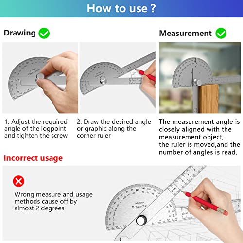ForoGore 30 cm Stainless Steel Protractor with Adjustable Two-Arm Ruler – 0-180°