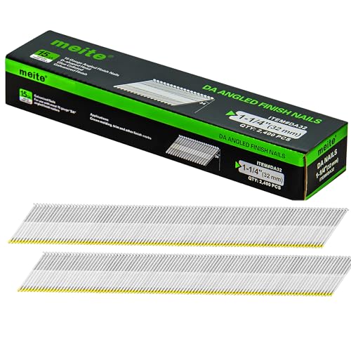 Meite 15 Gauge Angled Finish Nails 1-1/4 Inch 34 Degree Galvanized Box of 2,400 PCS