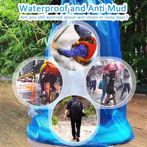 Disposable Shoe Covers Blue Rain Shoes and Boots Cover Plastic Long Shoe Cover Clear Waterproof Anti-Slip Overshoe for Women Men Water Boots Cover Rainy Day Use Cover (10 Pack(5 Pairs))