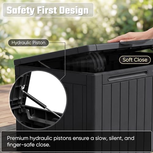 Greesum 110 Gallon Outdoor Storage Box with Lockable Lid - Dark Black
