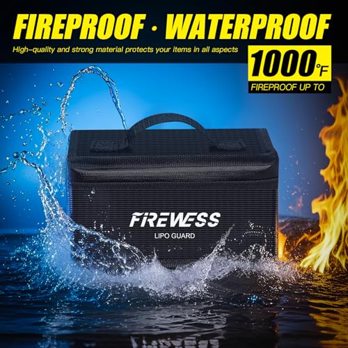 FIREWESS 2 Pack Fireproof Lithium Battery Safe Bags 6.7x4.3x3.3in for Storage & Transportation
