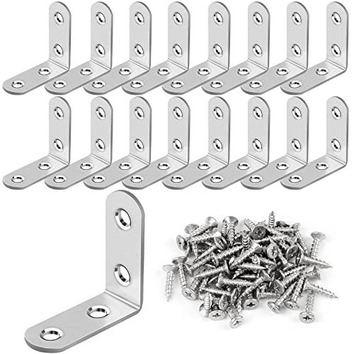 16Pcs Stainless Steel L Bracket Set 40×40MM with Screws for Furniture, Silver