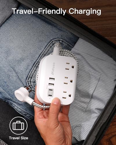 Mifaso 5Ft White Power Strip with USB Ports - Cruise Ship & Travel Essential
