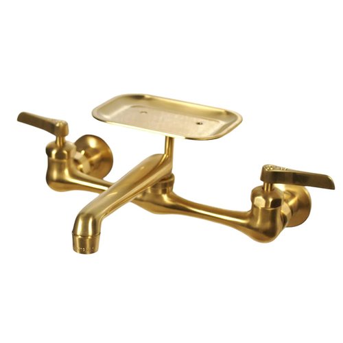 Nantucket Sinks Wall Mount Faucet – 8 Inch Center Wall Mount Bathroom Faucet & Soap Dish, for Utility or Laundry Room, Satin Brushed Brass Finish, 2 Hole Fit – Designer Accesories CIF-2HSB