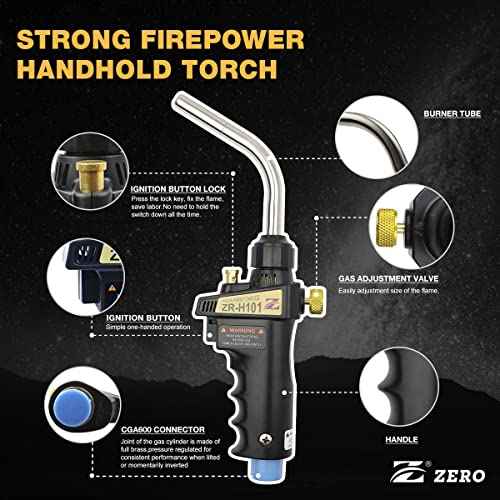 Zero Turbo Torch ZR-H101 Propane Torch Head, High Intensity Trigger Start Torch for Propane, MAPP, MAP-PRO, for Soldering, Welding, HVAC & DIY£¨CE,CSA Certified)