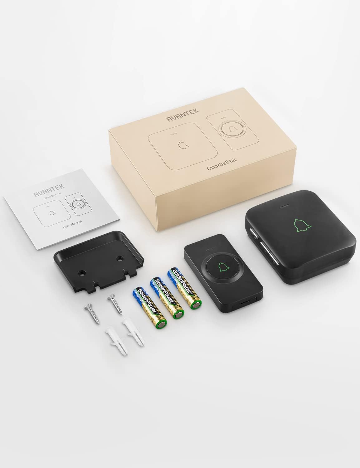 AVANTEK Wireless Door Bell, BA-11 Waterproof Battery Operated Doorbell Chime Operating at 1000 Feet, Portable Door Chime kit with 52 Melodies, 5 Volume Levels, and CD Quality Sound