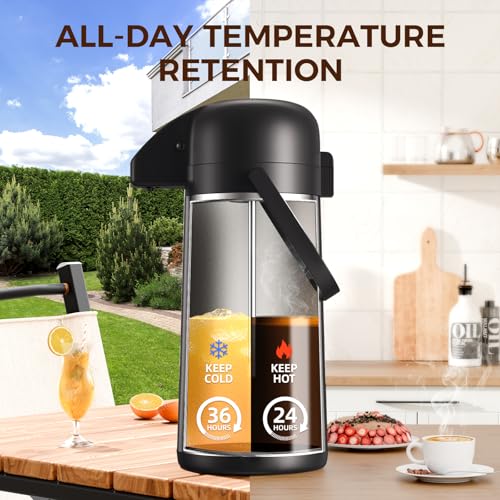 Gezoss 102oz/3L Stainless Steel Airpot Coffee Carafe with Pump, 304 Food-Grade Insulated