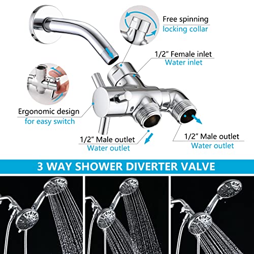 PDPBath Chrome 3-Way Shower Diverter Valve Brass 1/2in Connectors