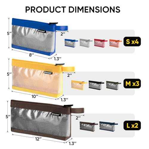 TICONN Tool Pouch, 1680D Oxford Small Tool Bag, Tool Pouches with Zipper, Clear Utility Bag Zipper Pouch for Tool Organizers and Storage (9PK Combo)