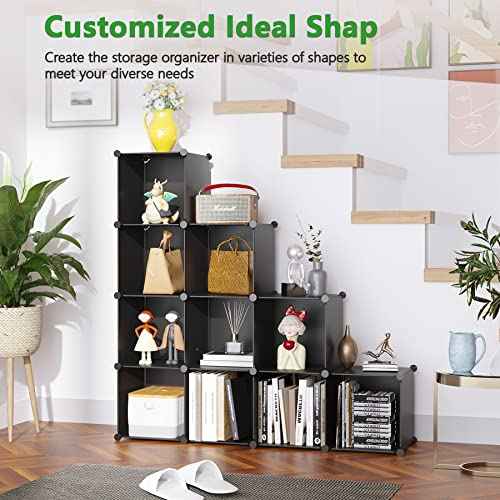C&AHOME Cube Storage Organizer, 12-Cube Shelves Units, Closet Cabinet, DIY Plastic Modular Book Shelf, Ideal for Bedroom, Living Room, Office, 36.6" L x 12.4" W x 48.4" H Black SHS3012B
