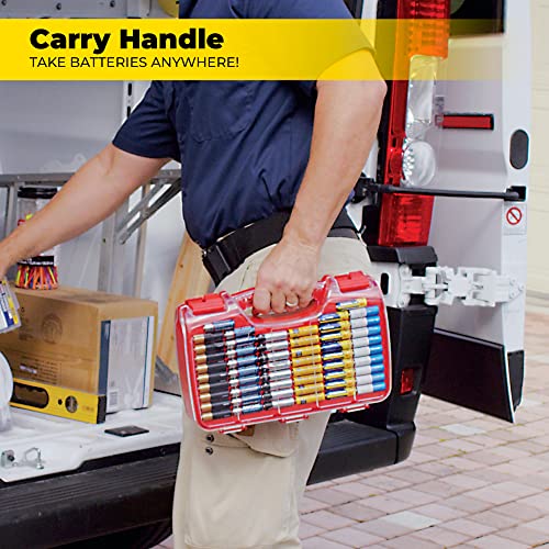 Battery Daddy Red Battery Organizer Case with Tester Holds 180 Batteries
