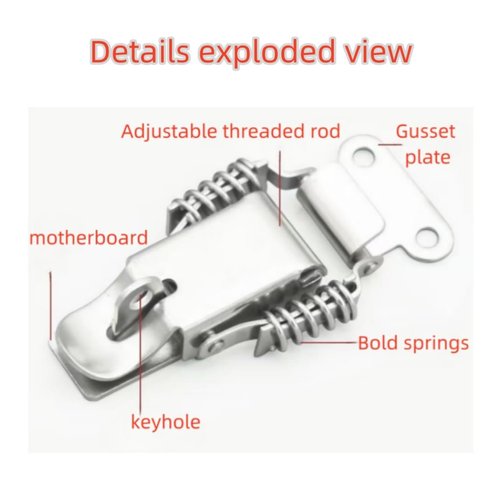 2pcs 304 Stainless Steel Double-Spring Telescopic Buckle, Toolbox Tension Spring Toggle Latch, Toolbox Hinge with Screws (Bend Small)