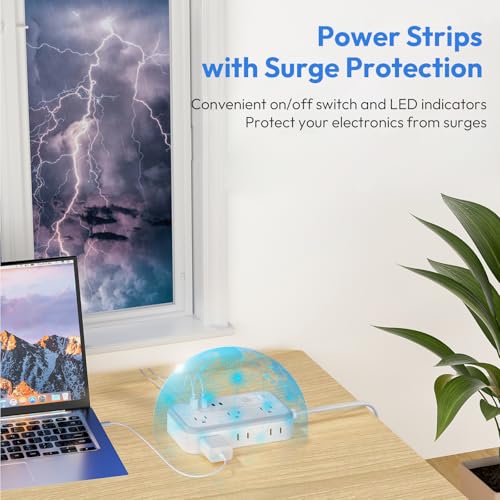 NTONPOWER 15 FT Flat Plug Extension Cord with Surge Protector & 6 Outlets