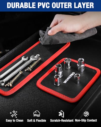 WORKPRO 2-Piece Magnetic Tool Mat - Small 6.38 x 5.31 in & Medium 12.6 x 4.06 in, Flexible PVC Magnetic Holder Tray