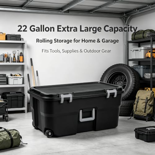 22 Gallon Heavy-Duty Lockable Plastic Footlocker with Wheels for Camping & Storage