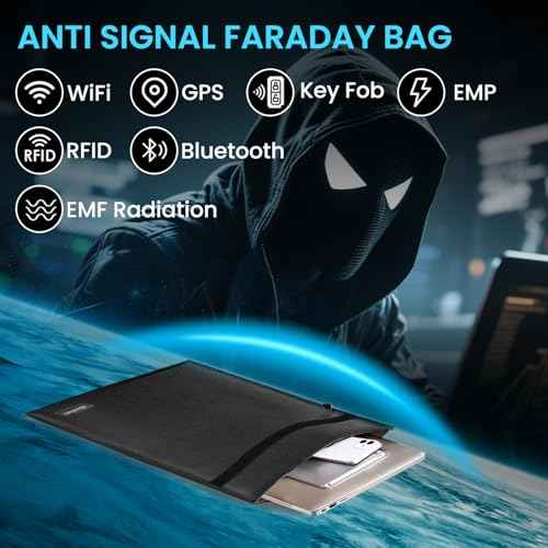 Faraday Bag, Signal Isolation Bag for Phones, Fireproof Shield Pouch, Prevents Hacking,Tracking,and NFC/WiFi/Bluetooth for Tablets, Phones, Key Fobs (9.8"X11", Black)