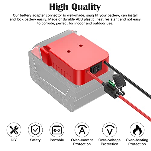 1 Pack Power Wheel Adapter for Milwaukee M18 Battery 18V Conversion Kit with Fuse & Switch