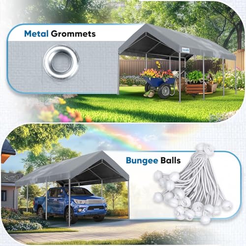 Advance Outdoor 10x20 ft Carport Replacement Top Cover Gray Waterproof UV Protected Easy Setup