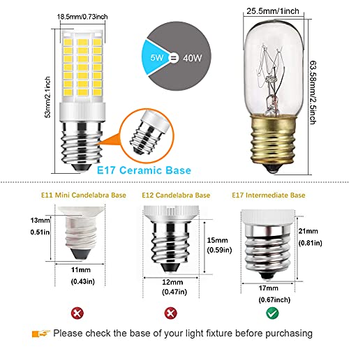 TAIYALOO E17 LED Dimmable Microwave Light Bulb 5W 6000K Daylight 40W Replacement 2-Pack