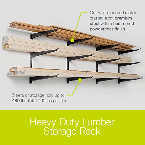 Heavy Duty Wood and Lumber Storage Rack by Delta Cycle, Holds Up to 480 lbs - Easy to Install Mounted Rack with Steel Construction for Indoor & Outdoor Storage Solution for Garage, Basement & Pantry