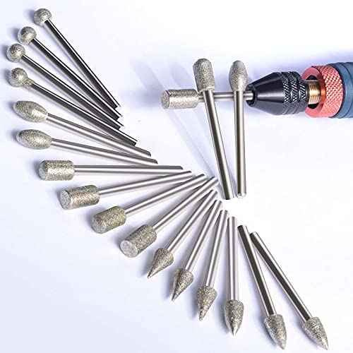 Diamond Grinding Burr Drill Bit Set Compatible with Dremel Rotary Tool 20Pcs Diamond Drill Bits with 1/8" Shank Rotary Tool Accessories for Carving Engraving Grinding Polishing Stone Glass Ceramic