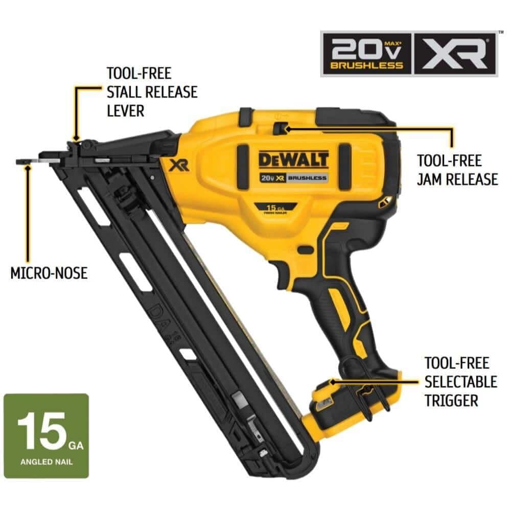 DEWALT 20V MAX* Finish Nailer, Angled, 15GA (DCN650B)