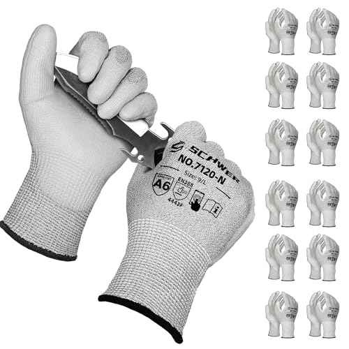 Schwer 12 Pairs ANSI A6 Cut Resistant Gloves CR7120 Cut Proof Work Gloves, Touchscreen, for Men and Women Used for Woodworking, Glass Cutting, Construction, Cargo Handling, Car Repair, L