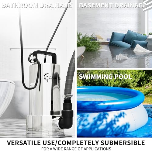 LANCHEZ Large 1.6HP Submersible Sump Pump with Float Switch, 6000GPH, Stainless Steel