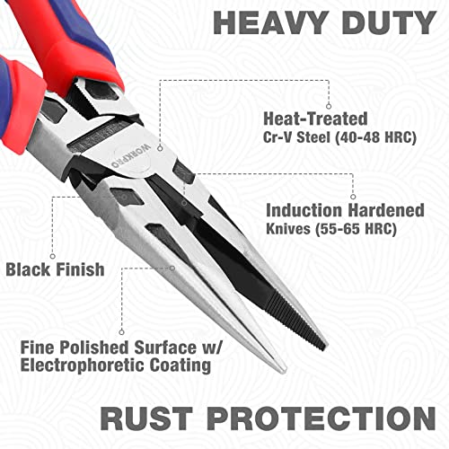 WORKPRO 8-Inch Straight Needle Nose Pliers Heavy-Duty CRV Steel With Wire Cutter