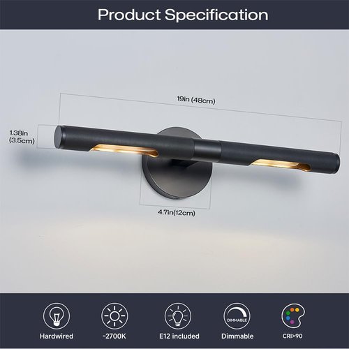 HUANXISHA 19" L Picture Light,Vanity Bathroom Light Rotatable 360° Wall Sconce Lights for Pictures Art Gallery Painting Frame,2-Light Include Bulb,Dimmable,Black