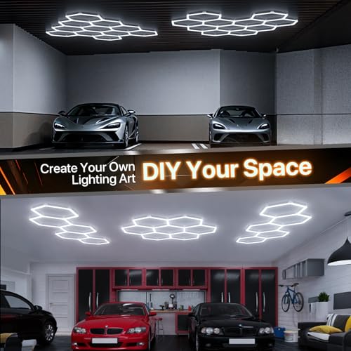 White Hexagon Garage LED Light 168W 5 Grids 18480LM - Ipackorin