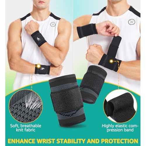 HiRui Wrist Brace/Wraps Wrist Compression Strap and Support for Work Fitness Weightlifting Sprains Tendonitis, Carpal Tunnel Arthritis, Pain Relief, Adjustable Wristbands 2 PACK (Black, M)