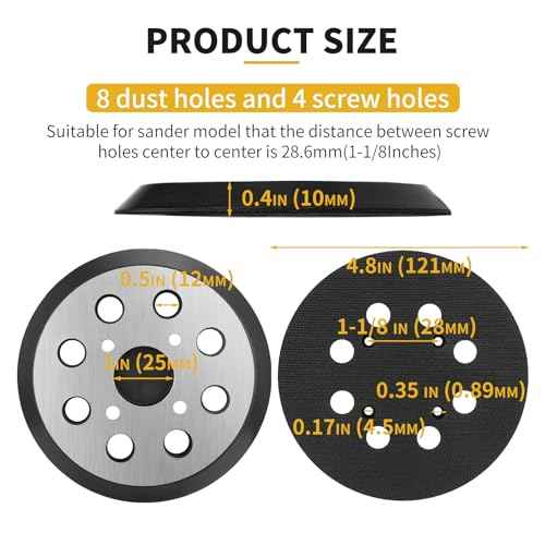 5" 8 Hole Hook & Loop Orbital Sander Metal Pad Compatible with Ryobi PCL406 RS240 RS280 RS280VS RS281VS RS290 P410 P411 Random Orbital Sander Replacement Part for Ryobi # 030157001018