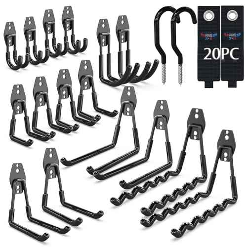 3-H Garage Wall Hooks 20 Pack, Garage Hooks Heavy Duty with Extra Welding Spots, Garage Organizer for Garden, Lawn, Chairs, Ladders, Weed Eater, Shovel(Black?)