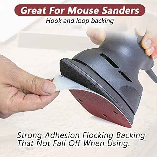 ZEHIQ Mouse Sander Sandpaper, Palm Mouse Sander Pads, Detail Sandpaper Assortment 40 60 80 120 240 320 Grits for Wood Furniture, Metal (60Pcs)