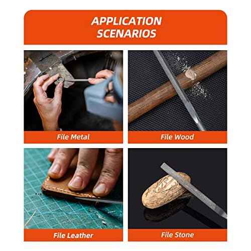 7'' Needle File Set - Carbon Steel 6-Piece With Handles, Hardened Alloy Strength Steel - Includes Flat, Flat Warding, Square, Triangular, Round, and Half-Round Files