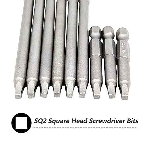 Set of 9 Pieces Magnetic SQ2 Square Head Screwdriver Bits 1/4 Inch Hex Shank Square Drive Bit Security Electric Screw Driver Drill Bit for Electric Hand Screwdrivers, 50/100/150mm Length
